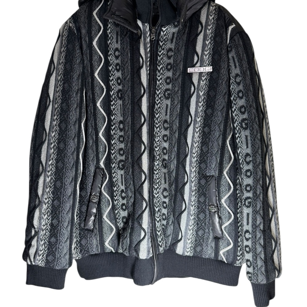 Vintage Coogi XL Hooded Knit Puffer Jacket Y2K Hip Hop Streetwear